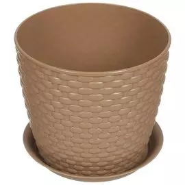 Горшок для цветов пластик, 3 л, 18х18х15.8 см, с поддоном, бежевый, Idea, Ротанг, М 3082