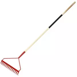 Грабли прямые, 14 зуб, на выносной тулейке, оранжевая пленка, черенок деревянный