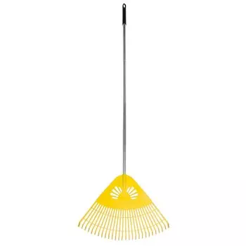 Грабли веерные, 28 зуб, пластик, 73 см, Инструм-Агро, Гардения, желтые, черенок алюминиевый, 010823-2