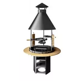 Гриль 1340х1340х2344 мм, 3 мм, колосник, зольник, 3 подставки, зонт, 5 столиков, шашлычный модуль, доска, с куполом, Grillux, Suomi Premium Black