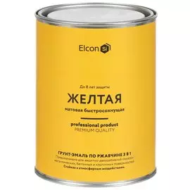 Грунт-эмаль Elcon, 3в1 матовая, по ржавчине, смоляная, желтая, RAL 1023, 0.8 кг