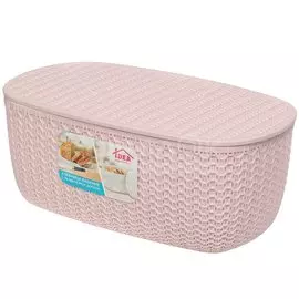 Хлебница пластик, 33.5х14х19 см, с разделочной доской, чайная роза, Idea, Вязание, М 1187