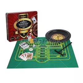Игра настольная Набор 5в1, 7.25х32х28 см, блэкджек, покер, крепс, рулетка, покер на костях, в металлической коробке, металл, 538-108