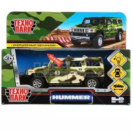 Машина Технопарк, Hummer, 12 см, инерционная, HUM2-12SLMIL-GN, комуфляжная