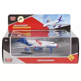 Машина Технопарк, Авиалайнер, 17.5х19х5 см, инерция, свет, звук, 91002S-R