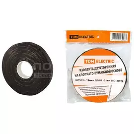 Изолента х/б, 19 мм, 300 г, черная, 21 м, двусторонняя, TDM Electric, SQ0526-0502