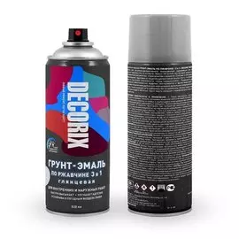 Эмаль аэрозольная, Decorix, 3в1, по ржавчине, глянцевая, серебристая, A25, 520 мл