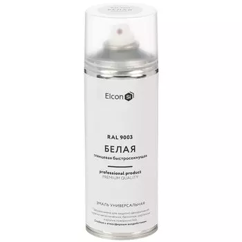 Эмаль аэрозольная, Elcon, универсальная, быстросохнущая, акриловая, глянцевая, белая, RAL 9003, 520 мл