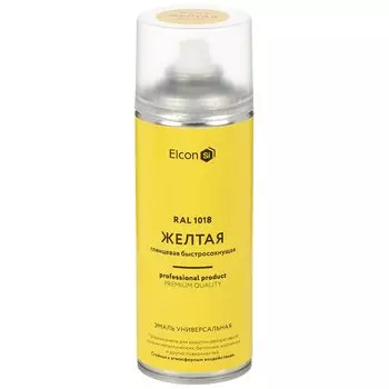 Эмаль аэрозольная, Elcon, универсальная, быстросохнущая, акриловая, глянцевая, желтая, RAL 1018, 520 мл