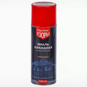 Эмаль аэрозольная, Русские узоры, универсальная, алкидная, глянцевая, красная, 520 мл