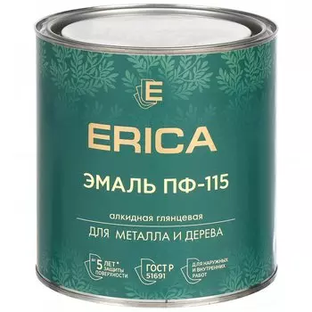 Эмаль Erica, ПФ-115, для внутренних и наружных работ, алкидная, глянцевая, белая, 2.6 кг