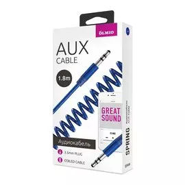 Кабель AUX, OLMIO, Jack-Jack, витой, 3.5 mm, синий, 039484