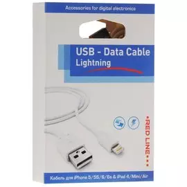 Кабель USB, Red Line, USB lightning, 1 м, 8 - pin, для Apple, белый, УТ000006493