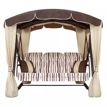 Качели садовые 3-местные, 232х143х195 см, 300 кг, Arno, Элегант Люкс, раскладываются в кровать, с москитной сеткой, шоколадные, полосы, 2016-КД-45/Л+