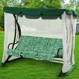 Качели садовые 3-местные, 198х115х176 см, 250 кг, Green Days, с москитной сеткой, зеленые, пальма, LG5467M, металл