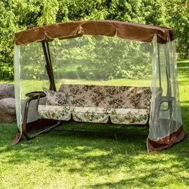 Качели садовые 3-местные, 236.5х138х181.5 см, 280 кг, Olsa, Турин, раскладываются в кровать, с москитной сеткой, коричневые, веточки, с825, металл