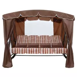 Качели садовые 4-местные, 265х143х195 см, 380 кг, Arno, Дефа Люси Люкс, раскладываются в кровать, с москитной сеткой, шоколадные, полосы, 2017-КД-58/Л, металл