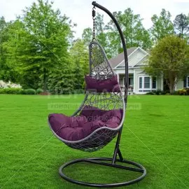 Подвесное кресло Кокон, 70х105х195 см, 150 кг, Green Days, Груша, серое, ротанг, подушка бордовая, YT-1023-19-2620
