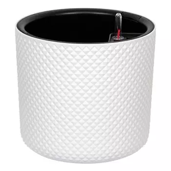 Кашпо пластик, 13.5 л, 28х28х25.5 см, автополив, со вставкой, белое, Idea, Фасет, М 3238