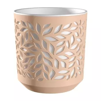 Кашпо пластик, 1.25 л, 13х13.5 см, пудра/белый, ВМС, Leaves, КШ-9823