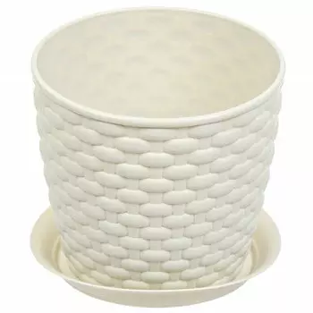 Кашпо пластик, 1 л, 13.5х12х13.5х13.5 см, бежевое, Idea, Ротанг, М 3080
