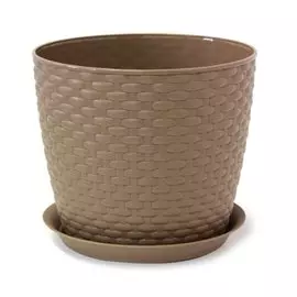 Кашпо РОТАНГ D210мм 4,7л с поддоном Бежевый ротанг М 3083 М-пластика
