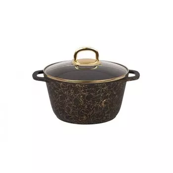 Кастрюля алюминий, антипригарное покрытие, 2.5 л, с крышкой, крышка стекло, Kukmara, Грация, кчз25а, черно-золотая