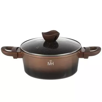 Кастрюля алюминий, антипригарное покрытие, 2.8 л, с крышкой, MercuryHaus, Flame, 1789-MC, коричневая, индукция