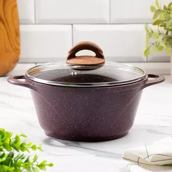 Кастрюля алюминий, антипригарное покрытие, 2 л, с крышкой, крышка стекло, круглая, Гурман, Coral, ГМк203КР, индукция