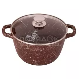 Кастрюля алюминий, антипригарное покрытие, 3.5 л, с крышкой, крышка стекло, Kukmara, Elite stone, к31ес, коричневая