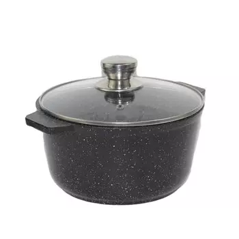 Кастрюля алюминий, антипригарное покрытие, 3 л, с крышкой, крышка стекло, Алтей, Granit Perfection black, 05-0350-310