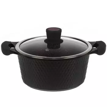 Кастрюля алюминий, антипригарное покрытие, 4.3 л, с крышкой, MercuryHaus, Гранит, 1823-MC, черная, индукция