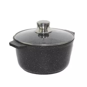 Кастрюля алюминий, антипригарное покрытие, 4 л, с крышкой, крышка стекло, Алтей, Granit Perfection black, 05-0450-310