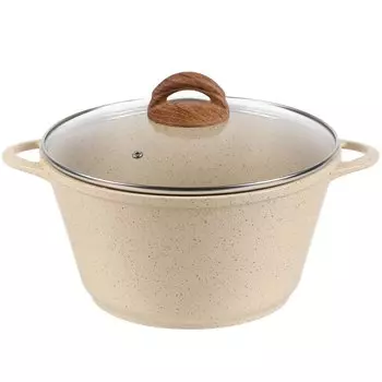 Кастрюля алюминий, антипригарное покрытие, 5 л, с крышкой, крышка стекло, круглая, Горница, к2732бж, бежевая, индукция