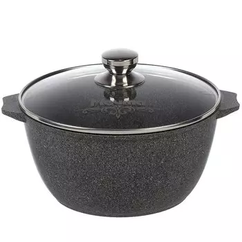 Кастрюля алюминий, антипригарное покрытие, 5 л, с крышкой, крышка стекло, круглая, Мечта, Premium grey, 45901, серая