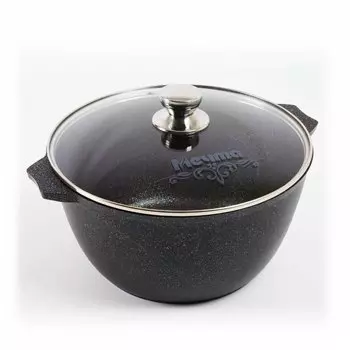Кастрюля алюминий, антипригарное покрытие, 6 л, с крышкой, крышка стекло, круглая, Мечта, Гранит star, 46803