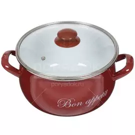 Кастрюля сталь, эмалированное покрытие, 5.1 л, с крышкой, Interos, Бордо, 2234
