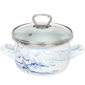 Кастрюля эмалированная сталь, 1.5 л, с крышкой, крышка стекло, Сантэкс, Шейк бело-синий, 1-2415111, индукция