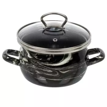 Кастрюля эмалированная сталь, 1.5 л, с крышкой, крышка стекло, Сантэкс, Шейк (Сер.гр.), 1-2415111, черно-белая, индукция