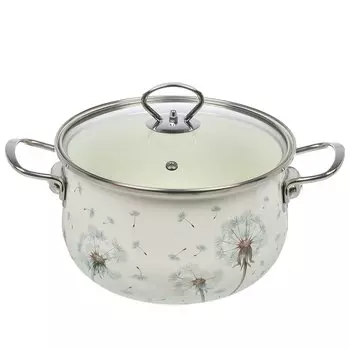 Кастрюля эмалированная сталь, 3.8 л, с крышкой, крышка стекло, Agness, Dandelion, 943-058, индукция
