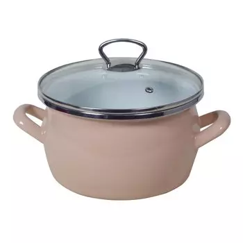 Кастрюля эмалированная сталь, 3 л, с крышкой, крышка стекло, цилиндр, Сантэкс, Коф, 1-2430111, индукция