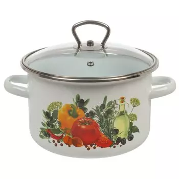 Кастрюля эмалированная сталь, 3 л, с крышкой, крышка стекло, цилиндр, СтальЭмаль, Европейская кухня, 1RD181SP, индукция