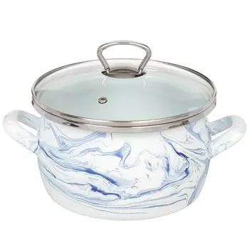 Кастрюля эмалированная сталь, 3 л, с крышкой, крышка стекло, Сантэкс, Шейк бело-синий, 1-2430111, индукция