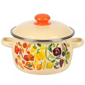 Кастрюля эмалированная сталь, 3 л, с крышкой, крышка сталь, сферический, Сибирские товары, Перцы, 1MC181P, индукция