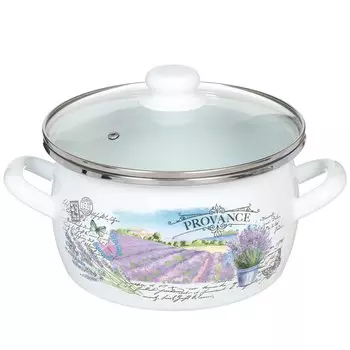 Кастрюля эмалированная сталь, 4 л, с крышкой, крышка стекло, Сантэкс, Лаванда, 1-2440112, индукция