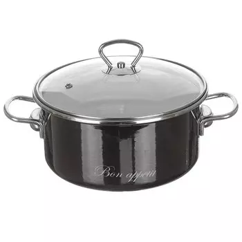 Кастрюля эмалированная сталь, 4 л, с крышкой, крышка стекло, Vitross, Bon Appetit, 8SD205S/8SB225S, мокрый асфальт, индукция