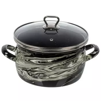 Кастрюля эмалированная сталь, 4 л, с крышкой, крышка стекло, Сантэкс, Шейк серый гранит, 1-2440111, черно-белая, индукция