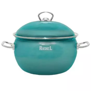 Кастрюля эмалированная сталь, 4 л, с крышкой, крышка сталь, круглая, RasheL, R1320, бирюзовая, индукция