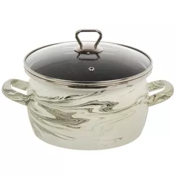 Кастрюля эмалированная сталь, 4 л, с крышкой, крышка стекло, цилиндр, Сантэкс, Шейк серый гранит, 1-2440111, бело-черная, индукция