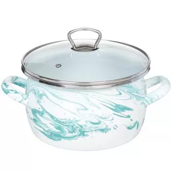 Кастрюля эмалированная сталь, 4 л, с крышкой, крышка стекло, Сантэкс, Шейк бело-бирюзовая, 1-2440111, индукция